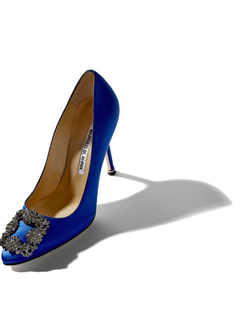 Manolo Blahnik Royal Blue Satin Crystal-Embellished Pointed-Toe Pumps - Picture 1 of 11